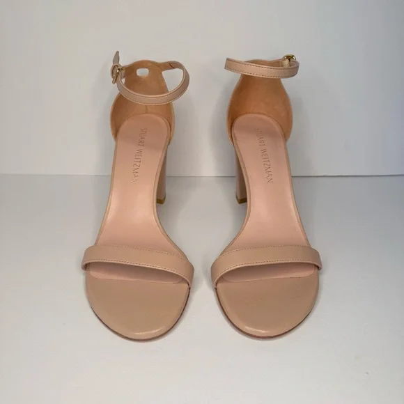 STUART WEITZMAN “Nearly Nude” Block Heel Sandals Beige Tan Ankle Strap Size 8.5 - Picture 6 of 16